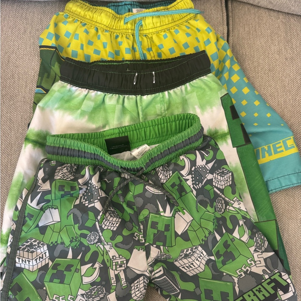 Bundle of 3: Minecraft Kids Swim Trunks - Green and Yellow